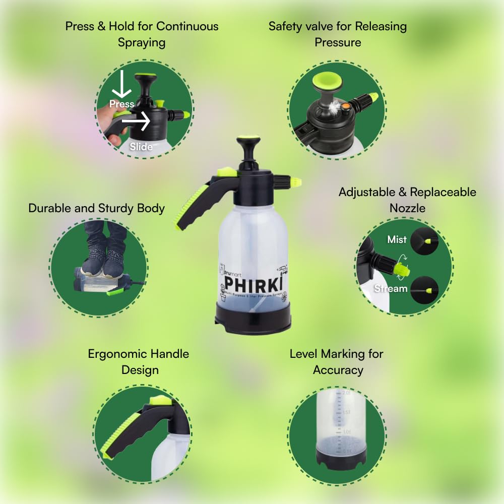 KherkiPro 2L Heavy-Duty Pressure Sprayer – Mist & Stream, Hand Pump for Home, Garden & Cleaning