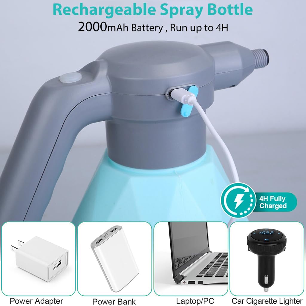 HERVONA® 2L Electric Watering Can with Gimbaled Nozzle, Automatic USB Rechargeable Garden Plant Sprayer