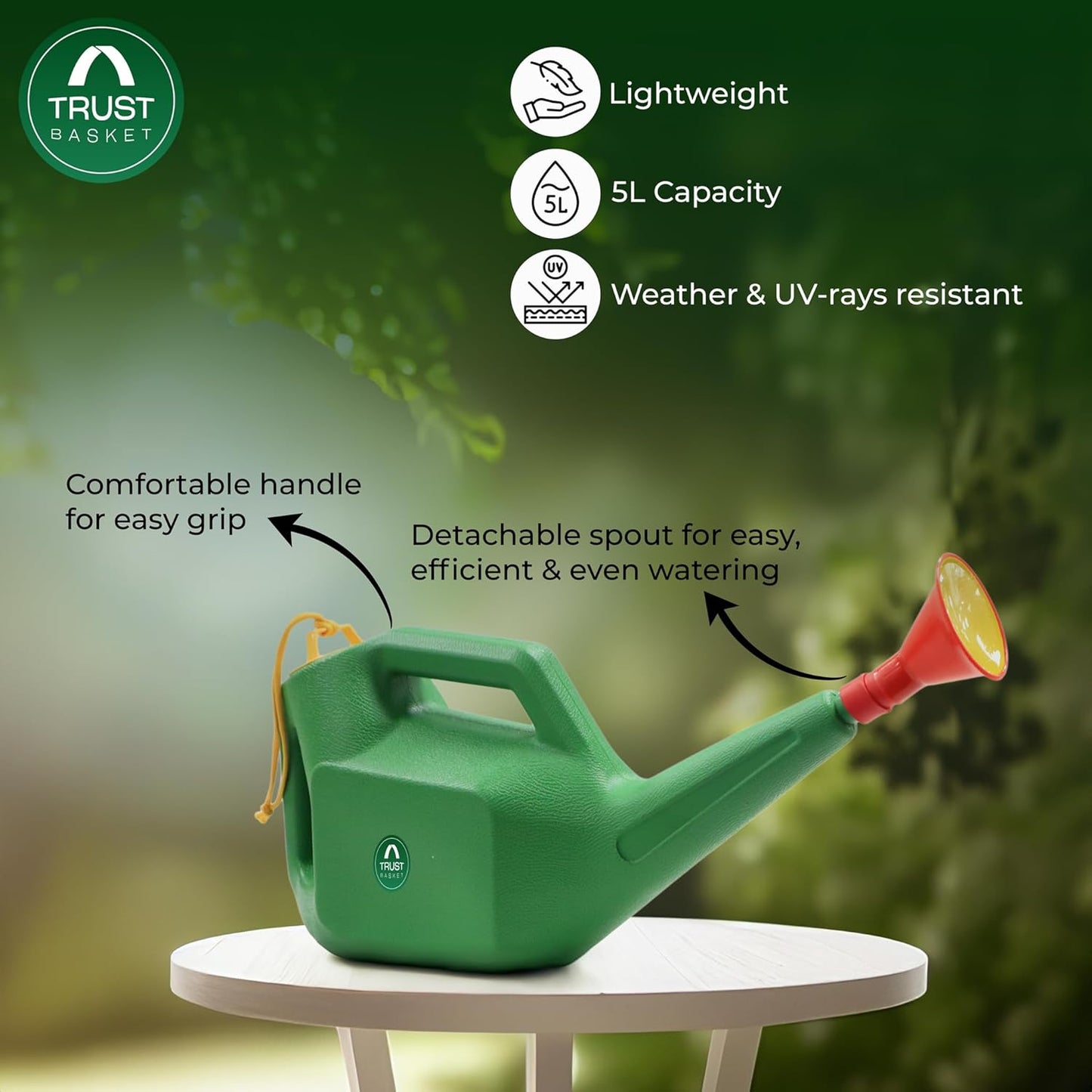 TrendBloom Garden Watering Can (Green 5L) for Indoor & Outdoor Gardening Use