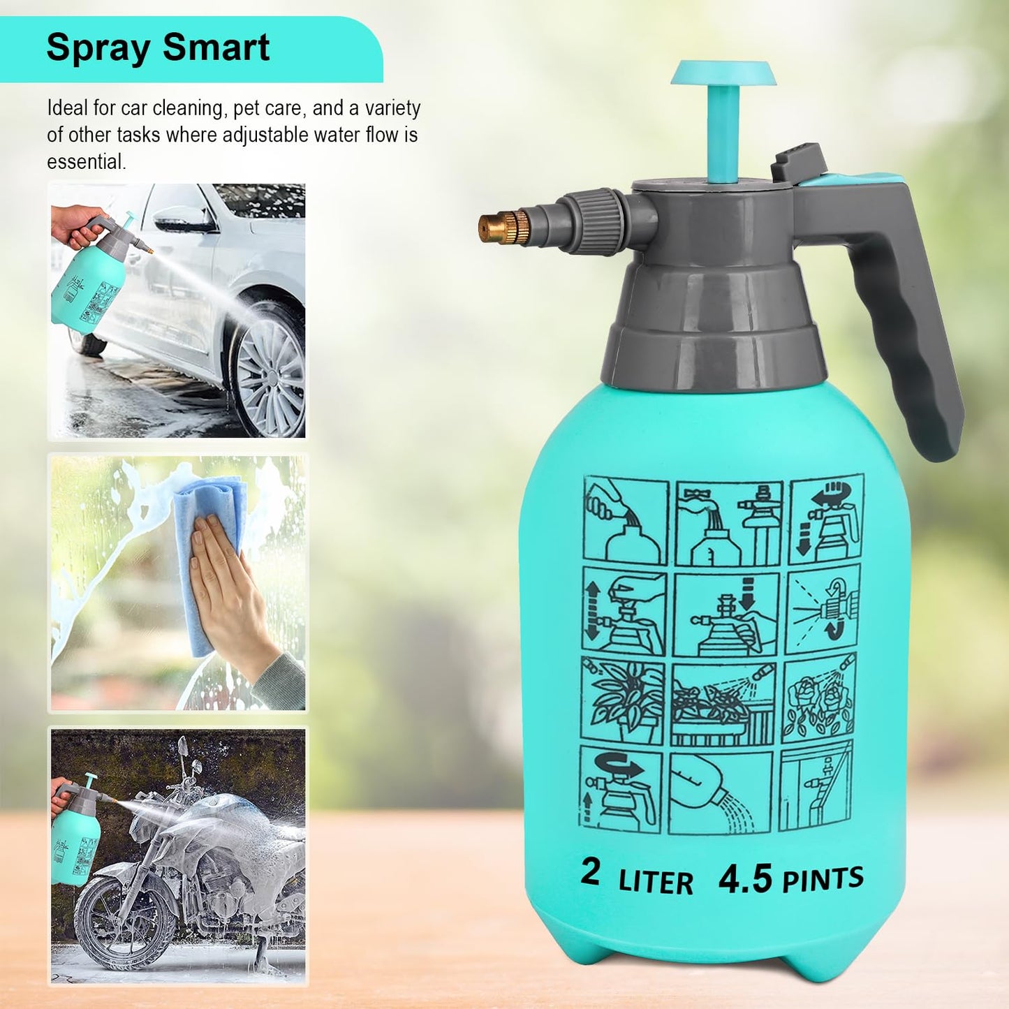 OZELYN 2L Multipurpose Classic Hand Pump Sprayer for Water, Gardening, Car Cleaning & Sanitising