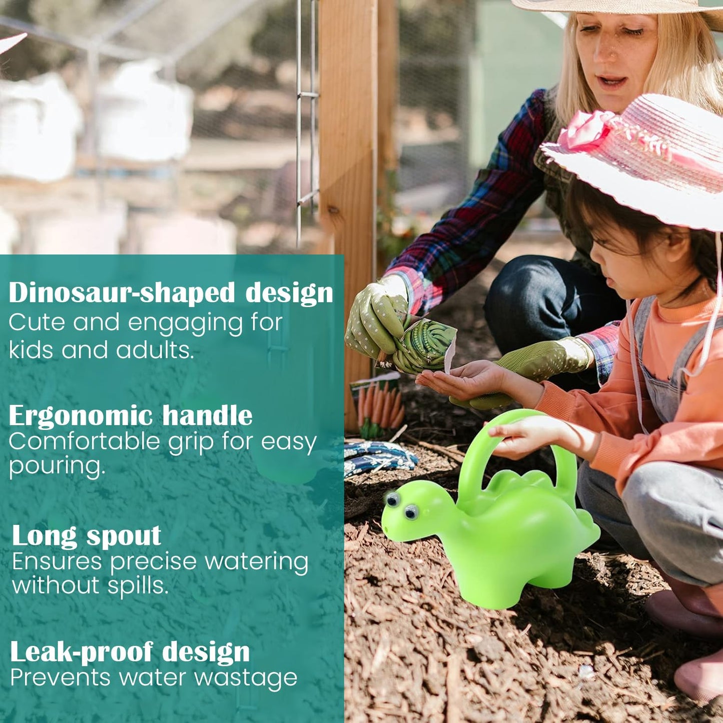 DinoDrop Plastic Dinosaur 1L Kids Watering Can for House & Garden Plants – Roar into Fun Gardening