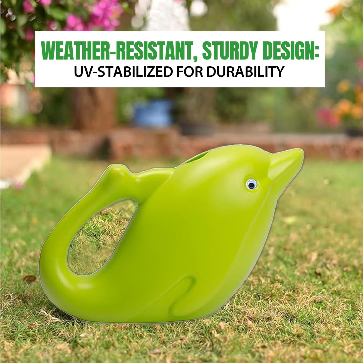 Kando KL-WC-1L Plastic Green Dolphin-Shaped Watering Can with Sprayer for Easy Gardening