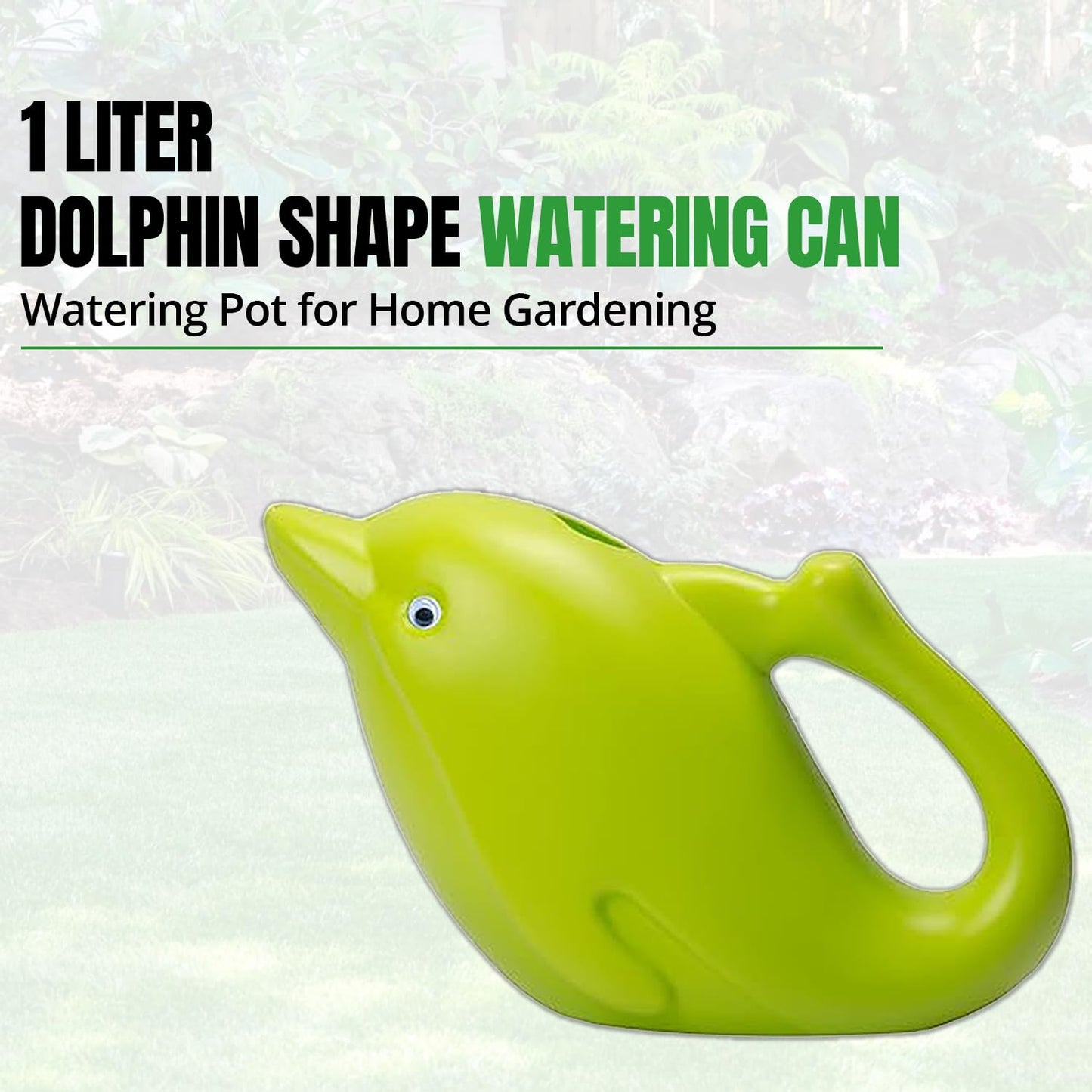 Kando KL-WC-1L Plastic Green Dolphin-Shaped Watering Can with Sprayer for Easy Gardening