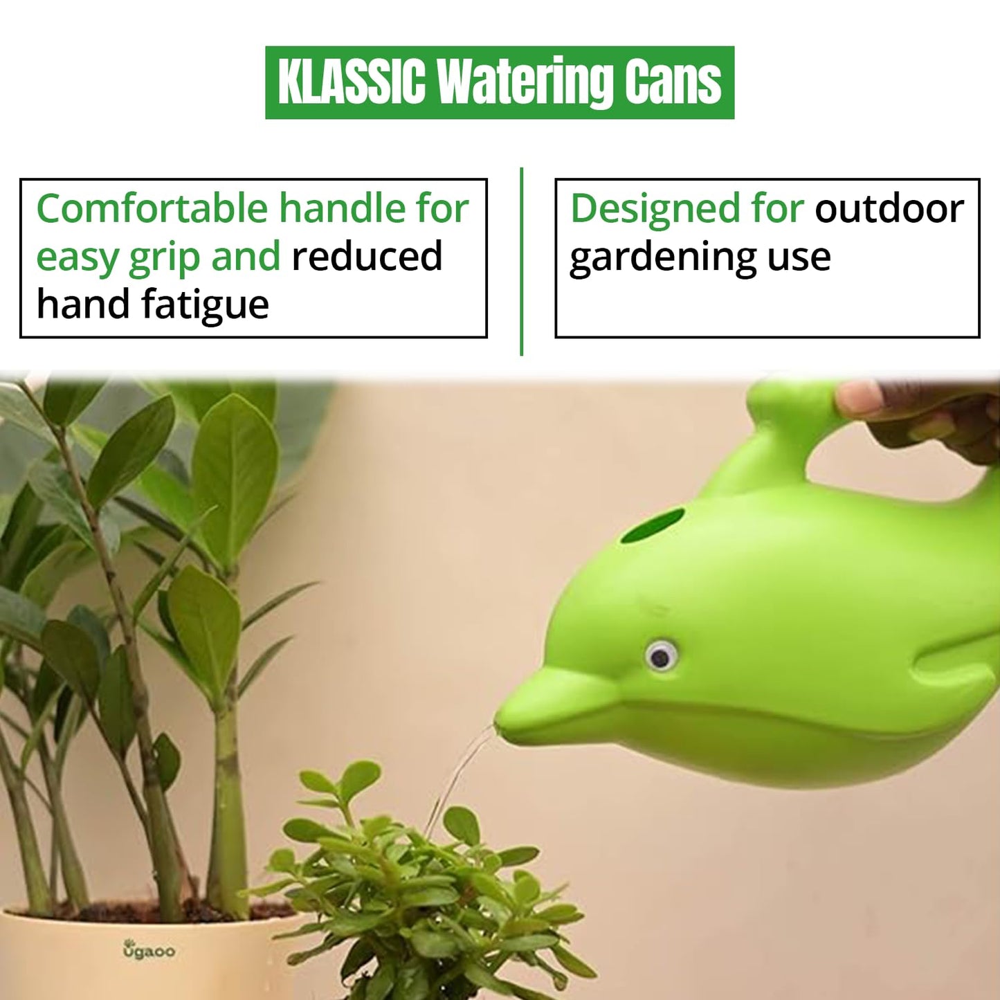 Kando KL-WC-1L Plastic Green Dolphin-Shaped Watering Can with Sprayer for Easy Gardening