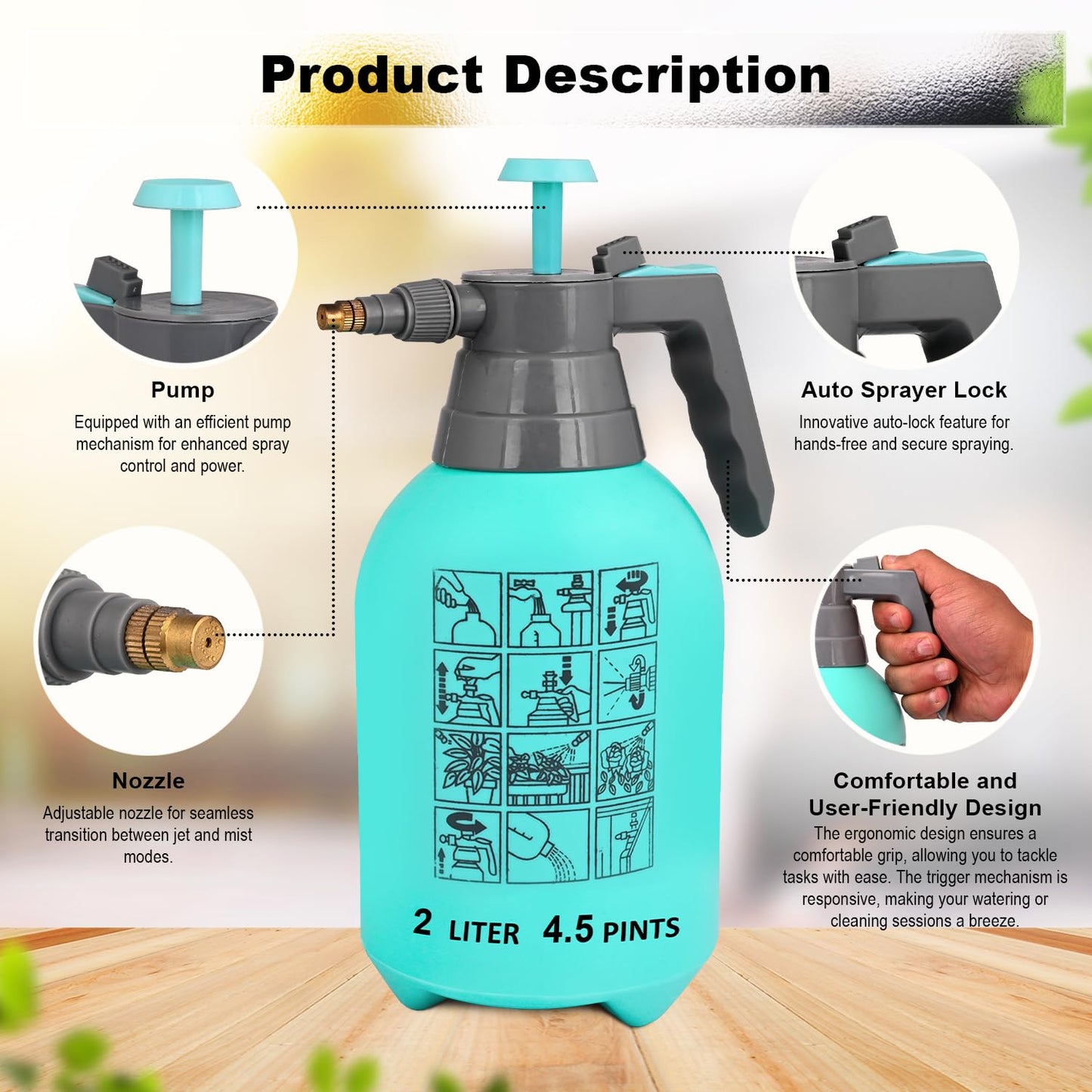 OZELYN 2L Multipurpose Classic Hand Pump Sprayer for Water, Gardening, Car Cleaning & Sanitising