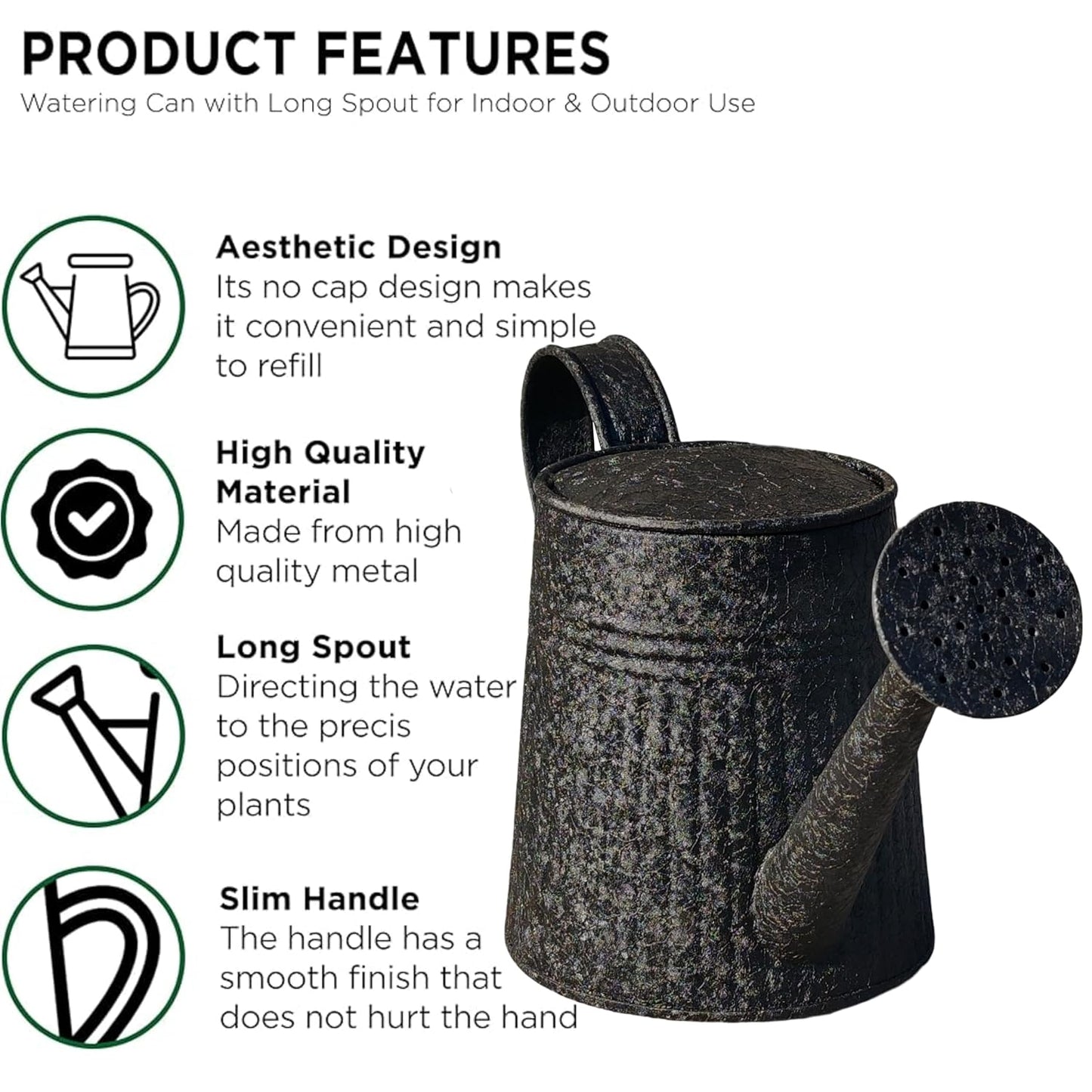 DORVIA Black Iron Watering Can for Planters – Durable Indoor Outdoor Metal Plant Watering Container