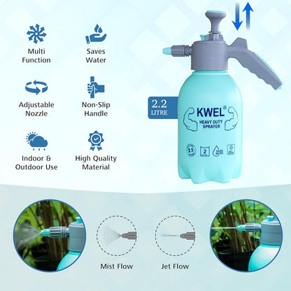KREN Heavy Duty 2 Litre Garden Pump Pressure Sprayer, Lawn Sprinkler, Water Mister, 2-in-1 Spray Bottle