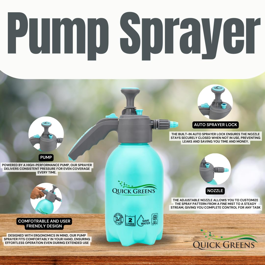 QuickGrow 2L Multipurpose Hand Pump Pressure Sprayer for Gardening, Plants, Lawn & Cleaning Tasks