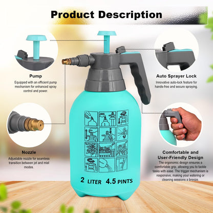 OZELYN 2L Multipurpose Classic Hand Pump Sprayer for Water, Gardening, Car Cleaning & Sanitising