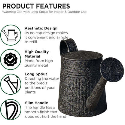 DORVIA Black Iron Watering Can for Planters – Durable Indoor Outdoor Metal Plant Watering Container
